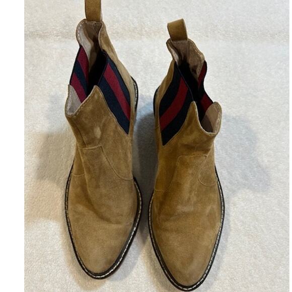 CECELIA NEW YORK Nutella Tan Suede Wedge Chelsea Booties Gemma Gwen Boots Sz 6.5 - Picture 1 of 11